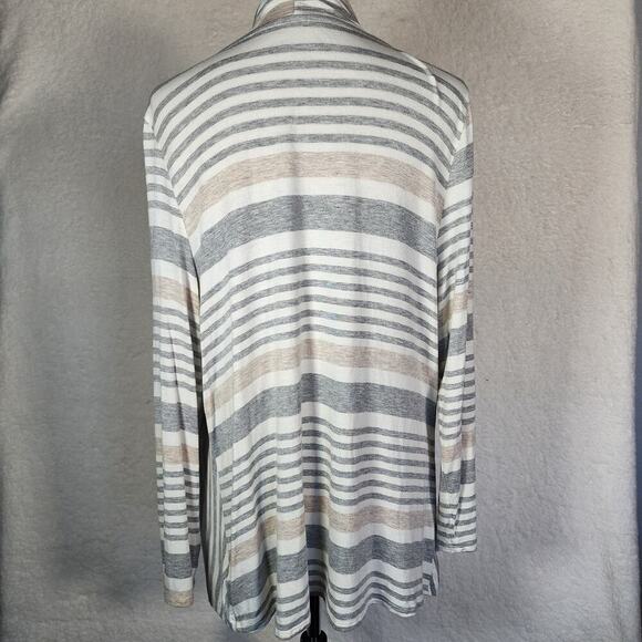 Soft Surroundings Open Front Cardigan PL Pastel Striped Beach Lagenlook - Picture 2 of 9